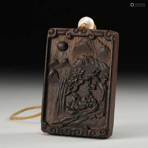 CHINESE CHENXIANG WOOD PLAQUE PENDANT