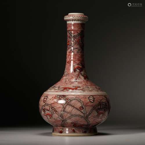 CHINESE IRON RED UNDER GLAZED PORCELAIN VASE