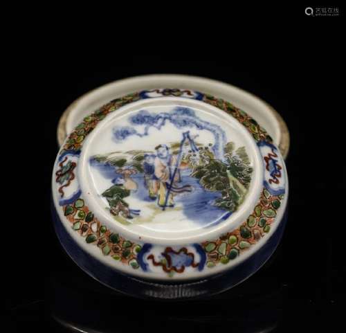 CHINESE DOUCAI PORCELAIN INK PASTE BOX