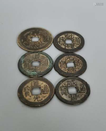 CHINESE BRONZE COINS, SET OF 6