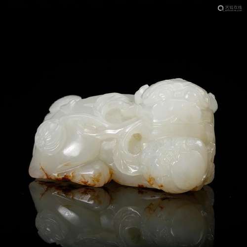 CHINESE WHITE JADE CARVED FOOLION