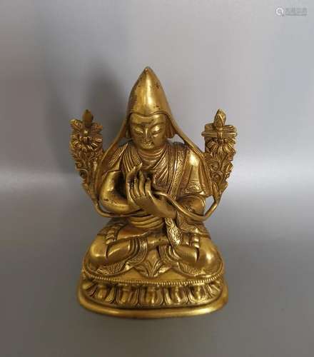 CHINESE GILT BRONZE FIGURE OF TSONGKHAPA