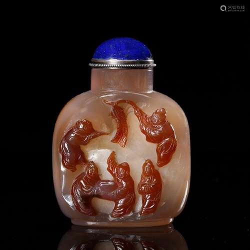 CHINESE AGATE CARVED SNUFF BOTTLE