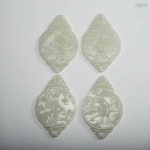 CHINESE WHITE JADE PLAQUES, SET OF 4