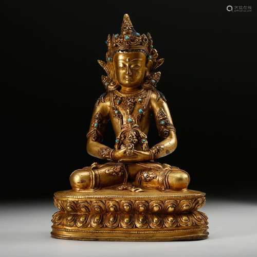 CHINESE GILT BRONZE FIGURE OF GUANYIN