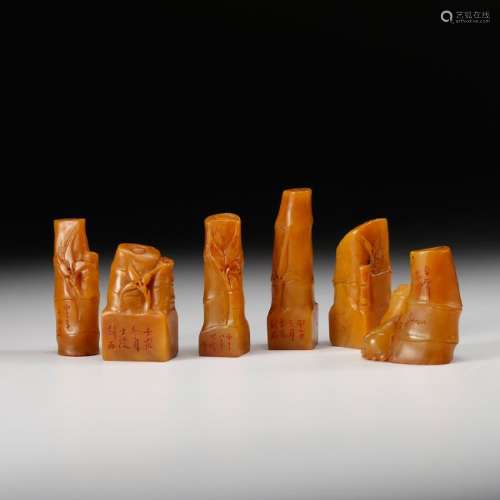 CHINESE TIANHUANG SOAPSTONE SEALS, SET OF 6