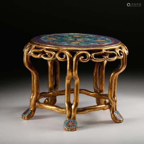 CHINESE CLOISONNE GILT BRONZE STOOL