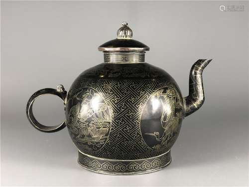 CHINESE MIXED COPPER TEAPOT WITH SILVER LINING