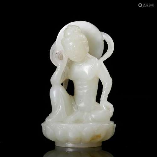 CHINESE WHITE JADE CARVED BUDDHA