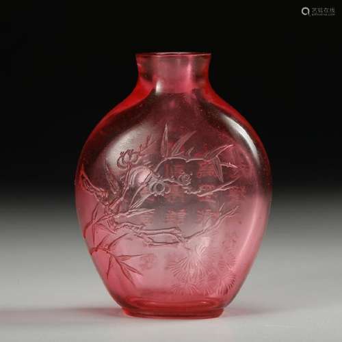 CHINESE PINK PEKING GLASS SNUFF BOTTLE