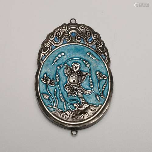 CHINESE SILVER ENAMEL PLAQUE