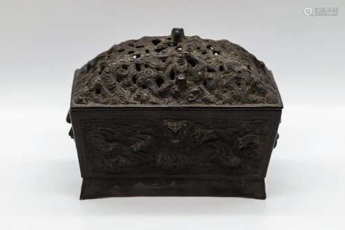 CHINESE BRONZE DRAGON COVER CENSER W. MARK