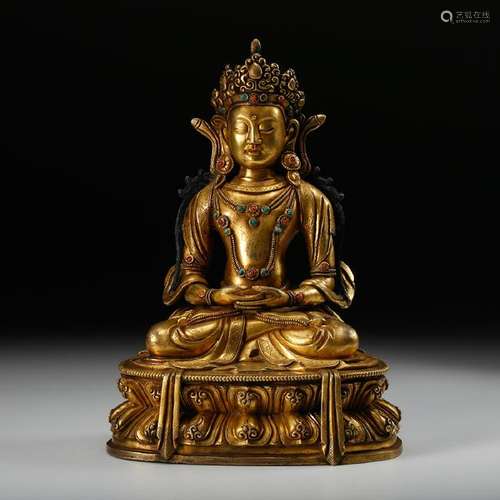 CHINESE GILT BRONZE FIGURE OF GUANYIN