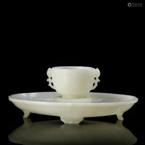 CHINESE WHITE JADE CUP AND SAUCER SET