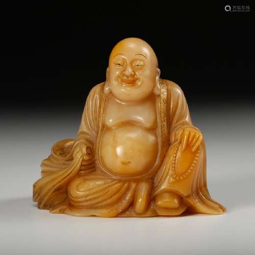 CHINESE SOAPSTONE CARVED FIGURE OF HOTEI