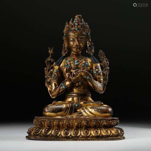 CHINESE GILT BRONZE FIGURE OF GUANYIN