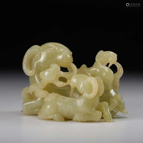 CHINESE JADE CARVED SHEEP GROUP