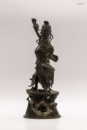 CHINESE BRONZE FIGURE OF IMMORTAL WITH CRANE