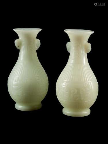 A Pair of Carved Peking Glass Vases Height 14 1/2