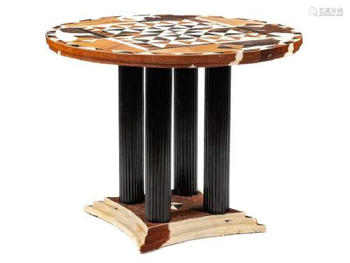 A Neoclassical Style Cowhide Inlaid Table  Height 31 x