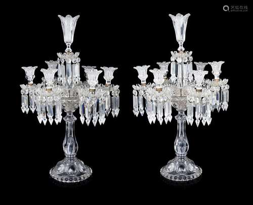 *A Pair of Baccarat Molded Glass Candelabra  20th