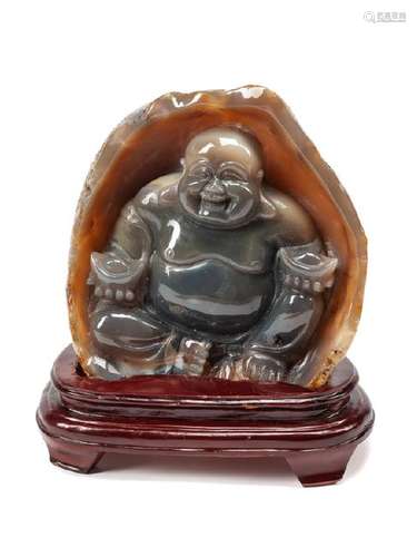 A Chinese Export Carved Agate Figure of a Seated Buddha