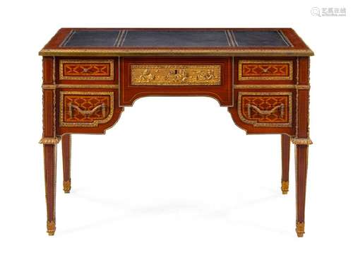 A Louis XVI Style Gilt Bronze Mounted Parquetry Bureau