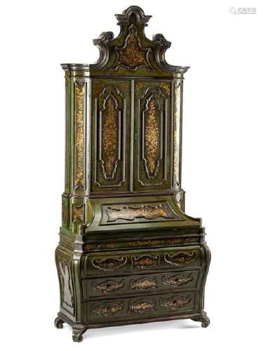 A Venetian Painted Secretary Bookcase  Circa 1920Â  in