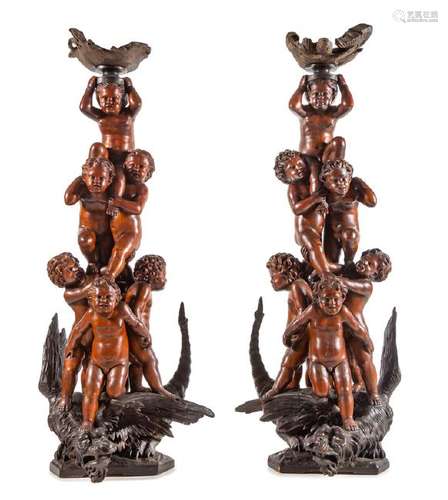 A Pair of Monumental Venetian Baroque Style Carved