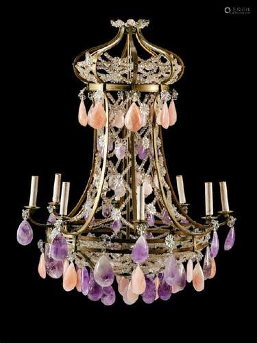 A French Bronze, Cut Glass, Rose Quartz and Amethyst