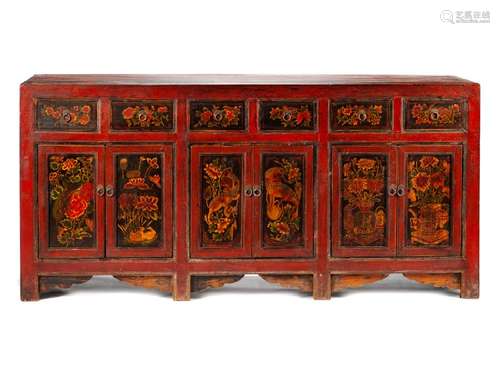 A Chinese Painted Sideboard Height 36 x width 75 x