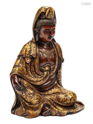 A Chinese Mixed Metals Inlaid Patinated Bronze Figure