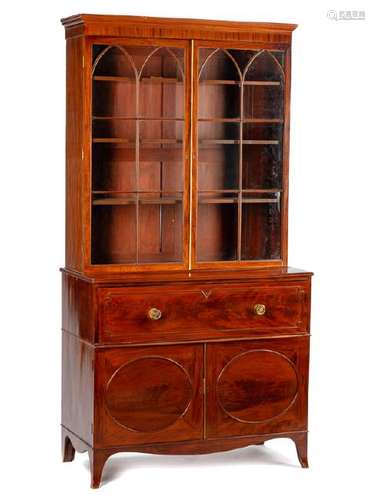 A Regency Style Mahogany Secretary Bookcase Height 94 x