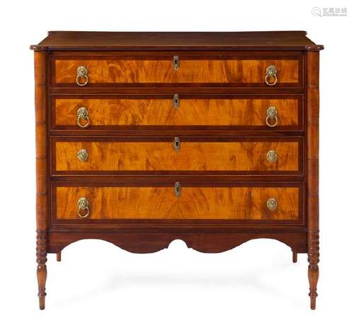 A Federal Mahogany and Figured Maple Chest of Drawers