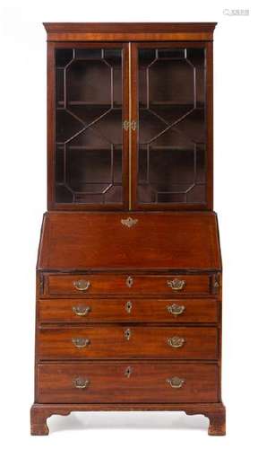 An English Mahogany Bureau Bookcase Late 19th/Early