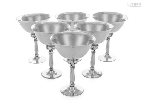 A Set of Six Danish Silver Champagne Coupes Georg