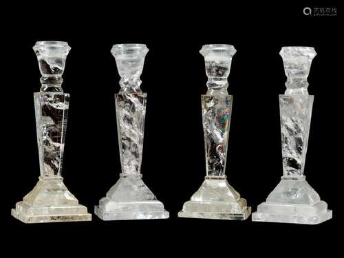 A Set of Four Louis XVI Style Rock Crystal Candlesticks