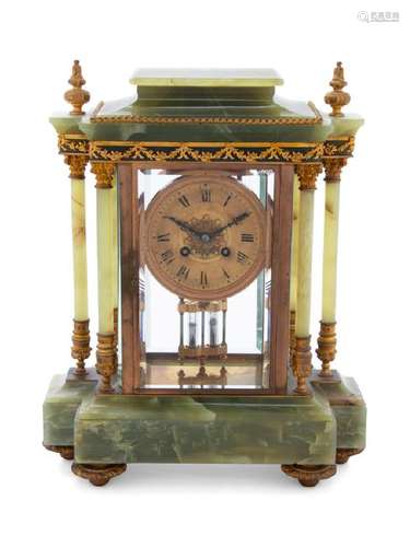 A French Gilt Bronze Mounted Onyx Mantel Clock Late