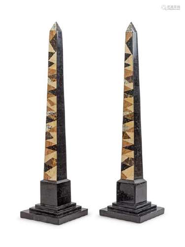 A Pair of Specimen Marble-Veneered Obelisks 20th