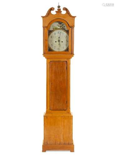 An American Cherry Tall Case Clock 19th Century the