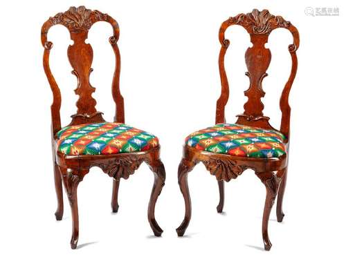 A Pair of Dutch Carved Mahogany Side Chairs  18th