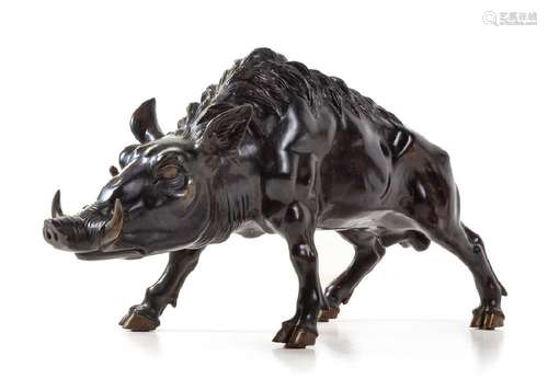 *A Continental Bronze Model of a Boar  Height 17 x