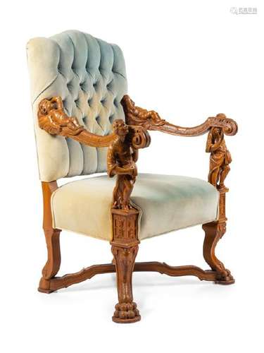 A Venetian Baroque Style Carved Armchair Late 19th