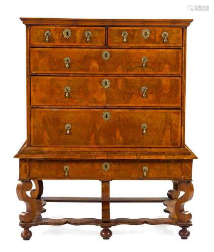 A William and Mary Burl Walnut Chest on Stand Early