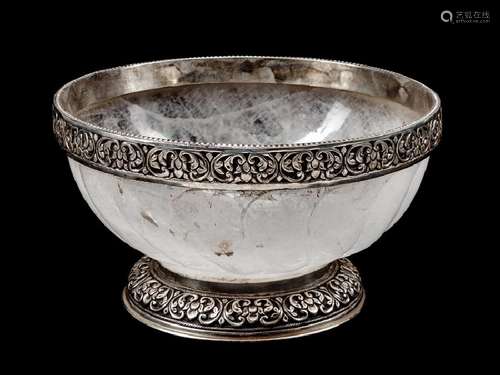 An Italian Silver Mounted Rock Crystal Bowl  Height 6