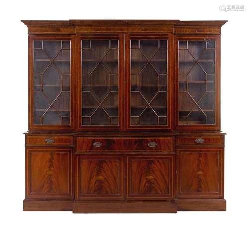 A George III Style Mahogany Breakfront Bookcase Late