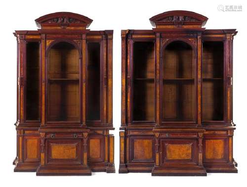 A Pair of Victorian Mahogany and Burlwood Breakfront