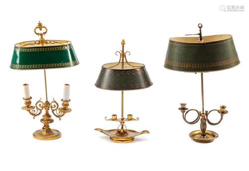 Three Empire Style Bouillotte Lamps 19th Century with