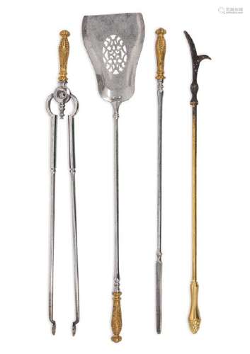 *A Set of English Steel and Brass Fireplace Tools  19th