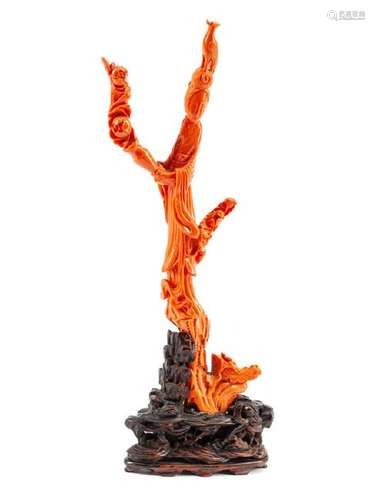 A Chinese Carved Coral Figure Height 13 1/2 x width 5 x